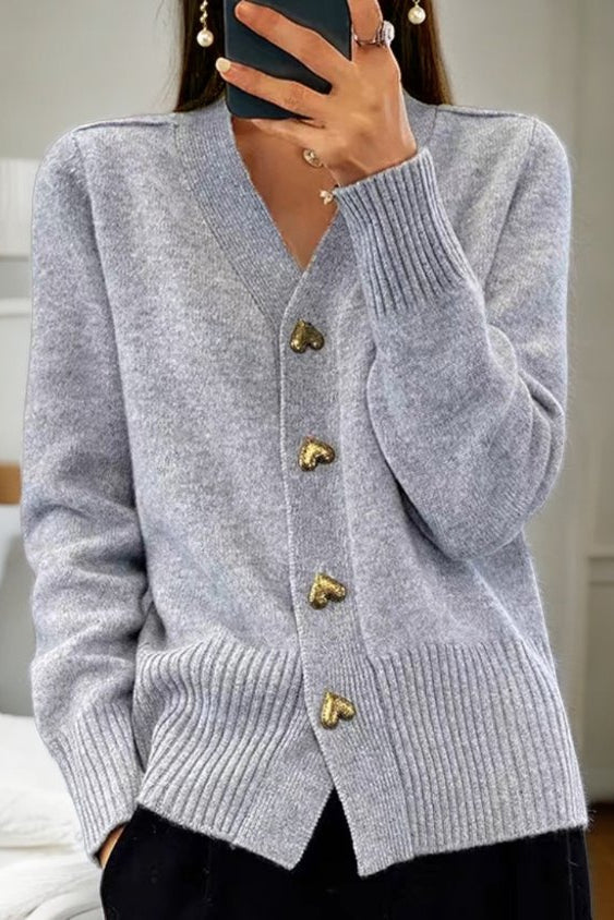 Lila – Heart-Button Knit Cardigan for Women