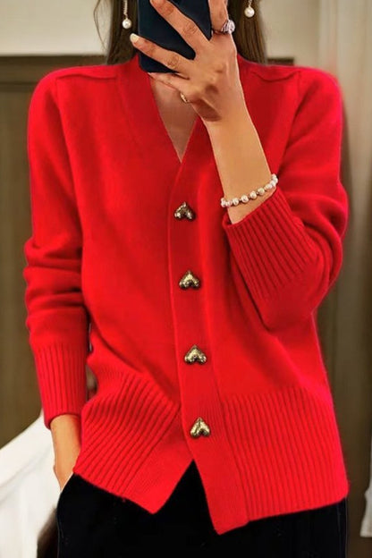 Lila – Heart-Button Knit Cardigan for Women