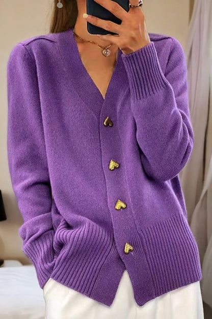Lila – Heart-Button Knit Cardigan for Women