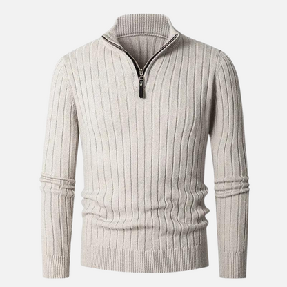Victor – Męski sweter czarny prążkowany z półgolfem i zamkiem