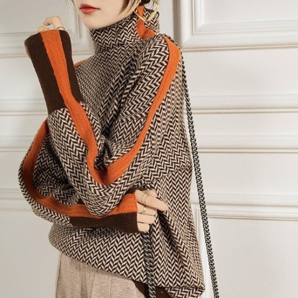 Mila – High-Neck Patterned Knit Sweater for Women