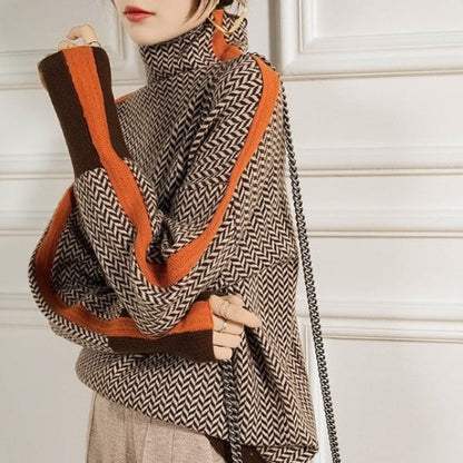 Mila – High-Neck Patterned Knit Sweater for Women