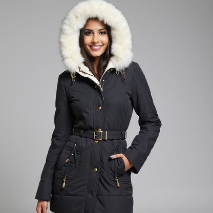 Marta – Hooded Belted Winter Parka Womens