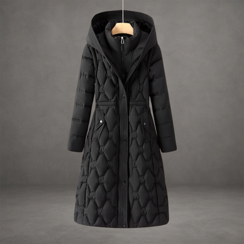 Claudia – Longline Quilted Hooded Winter Coat for Women