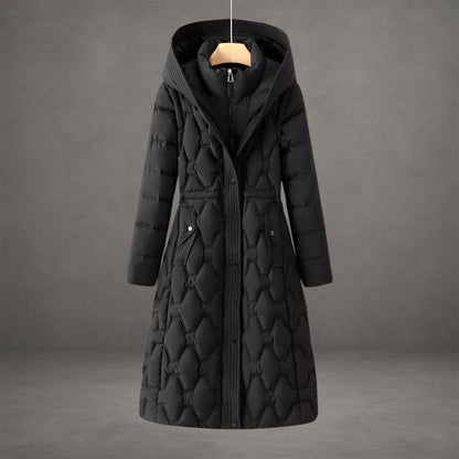 Claudia – Longline Quilted Hooded Winter Coat for Women