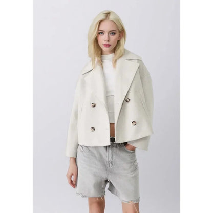 Chloe – Cropped Double-Breasted Wool-Blend Coat for Women