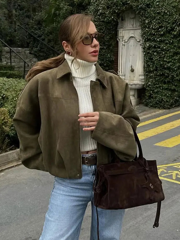 Milena - Kurtka damska z imitacji zamszu elegancka i wygodna