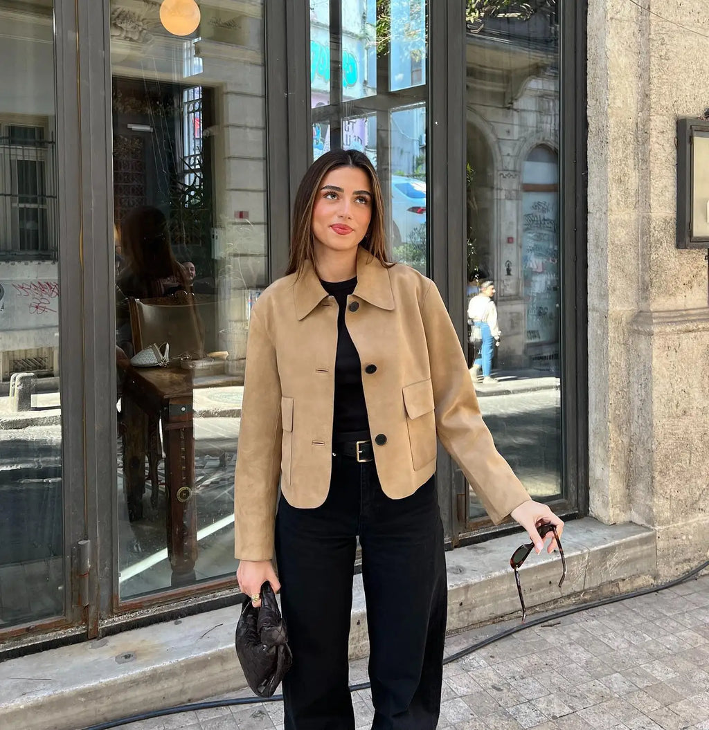 Aurora – Krótka kurtka damska z imitacji zamszu