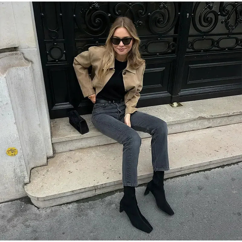 Aurora – Krótka kurtka damska z imitacji zamszu