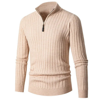 Victor – Męski sweter czarny prążkowany z półgolfem i zamkiem
