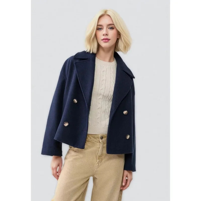 Chloe – Cropped Double-Breasted Wool-Blend Coat for Women