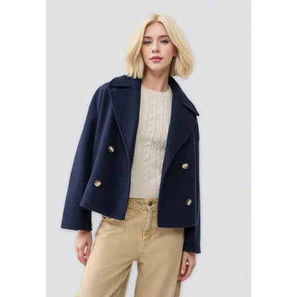 Chloe – Cropped Double-Breasted Wool-Blend Coat for Women