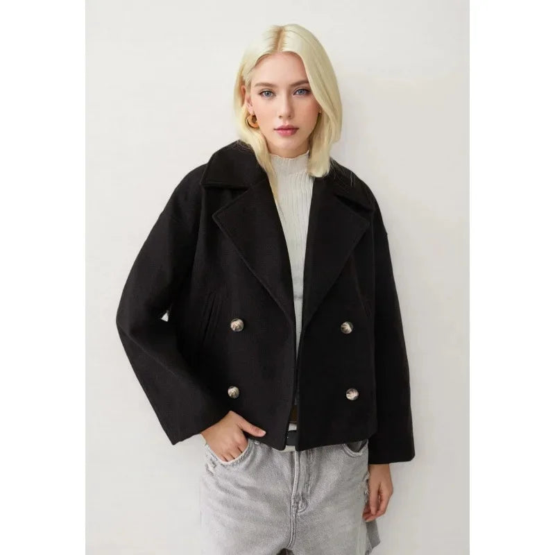 Chloe – Cropped Double-Breasted Wool-Blend Coat for Women