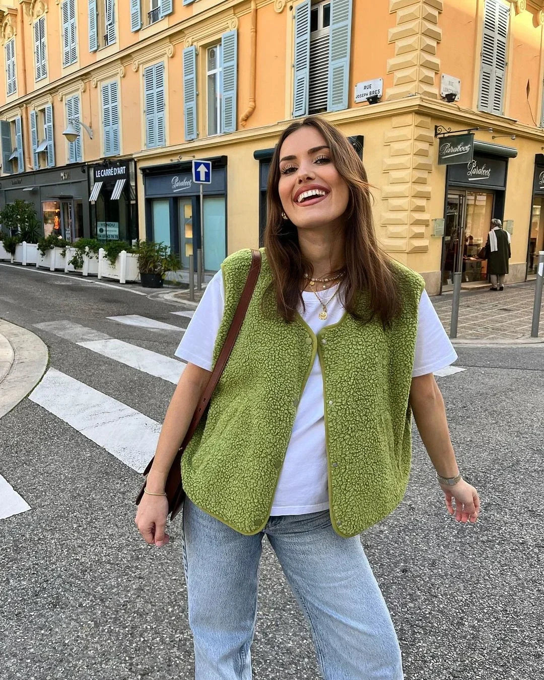 Elena - Damska kamizelka oversize z futerka baranka