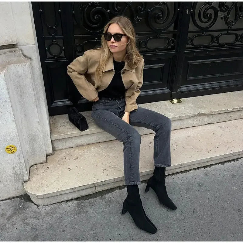 Aurora – Krótka kurtka damska z imitacji zamszu