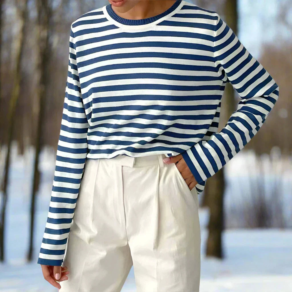 Amelia – Striped Long-Sleeve Knit Top for Women
