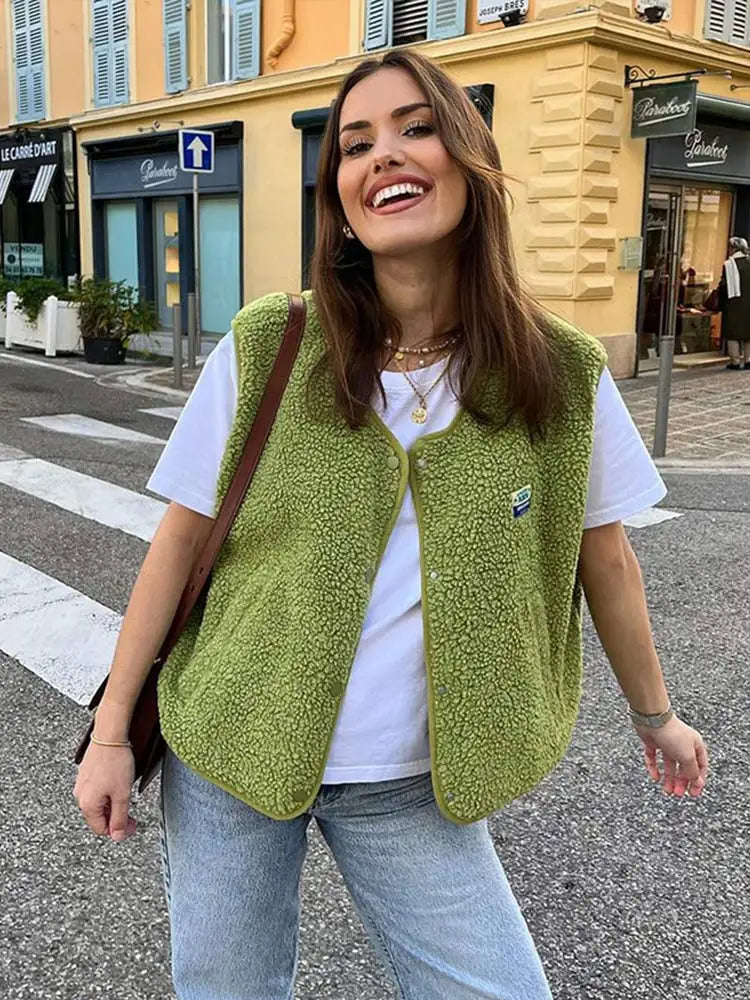 Elena - Damska kamizelka oversize z futerka baranka