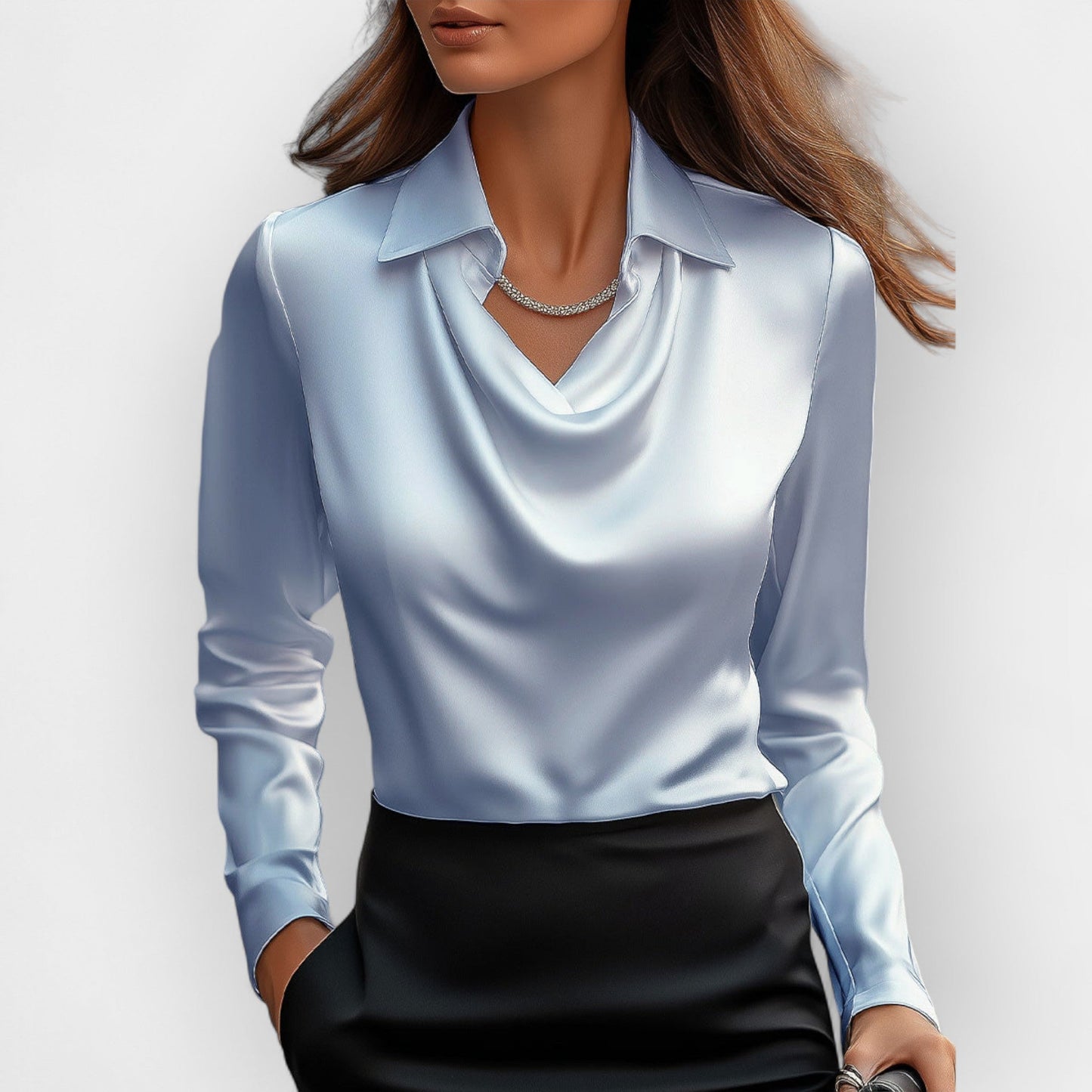 Sofia – Elegant Draped Collar Blouse Women