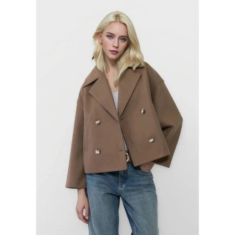 Chloe – Cropped Double-Breasted Wool-Blend Coat for Women