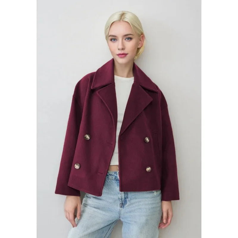 Chloe – Cropped Double-Breasted Wool-Blend Coat for Women