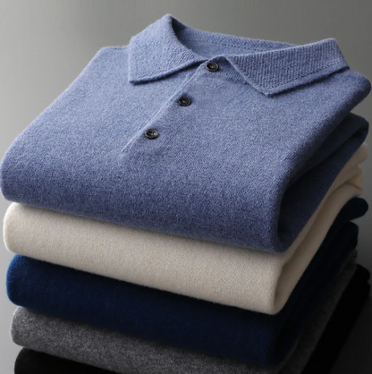 Felix – Męski sweter polo ecru z guzikami