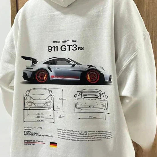 Krzysztof – Męska bluza z kapturem oversize z nadrukiem motoryzacyjnym