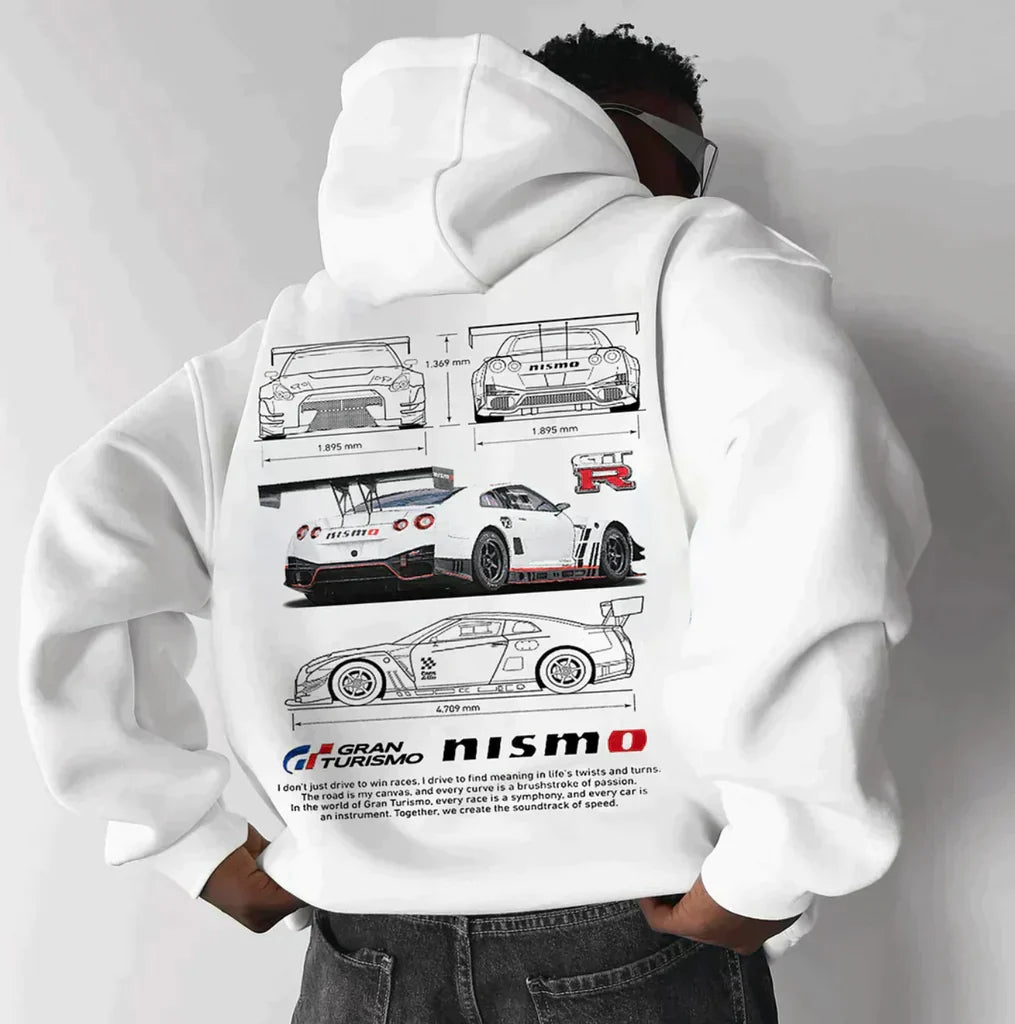 Krzysztof – Męska bluza z kapturem oversize z nadrukiem motoryzacyjnym