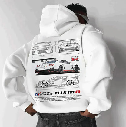 Krzysztof – Męska bluza z kapturem oversize z nadrukiem motoryzacyjnym