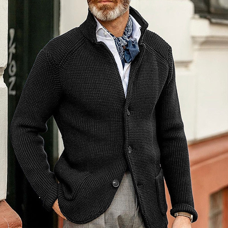 Enzo - Męski sweter kardigan elegancki z kołnierzem