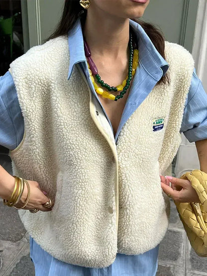 Elena - Damska kamizelka oversize z futerka baranka