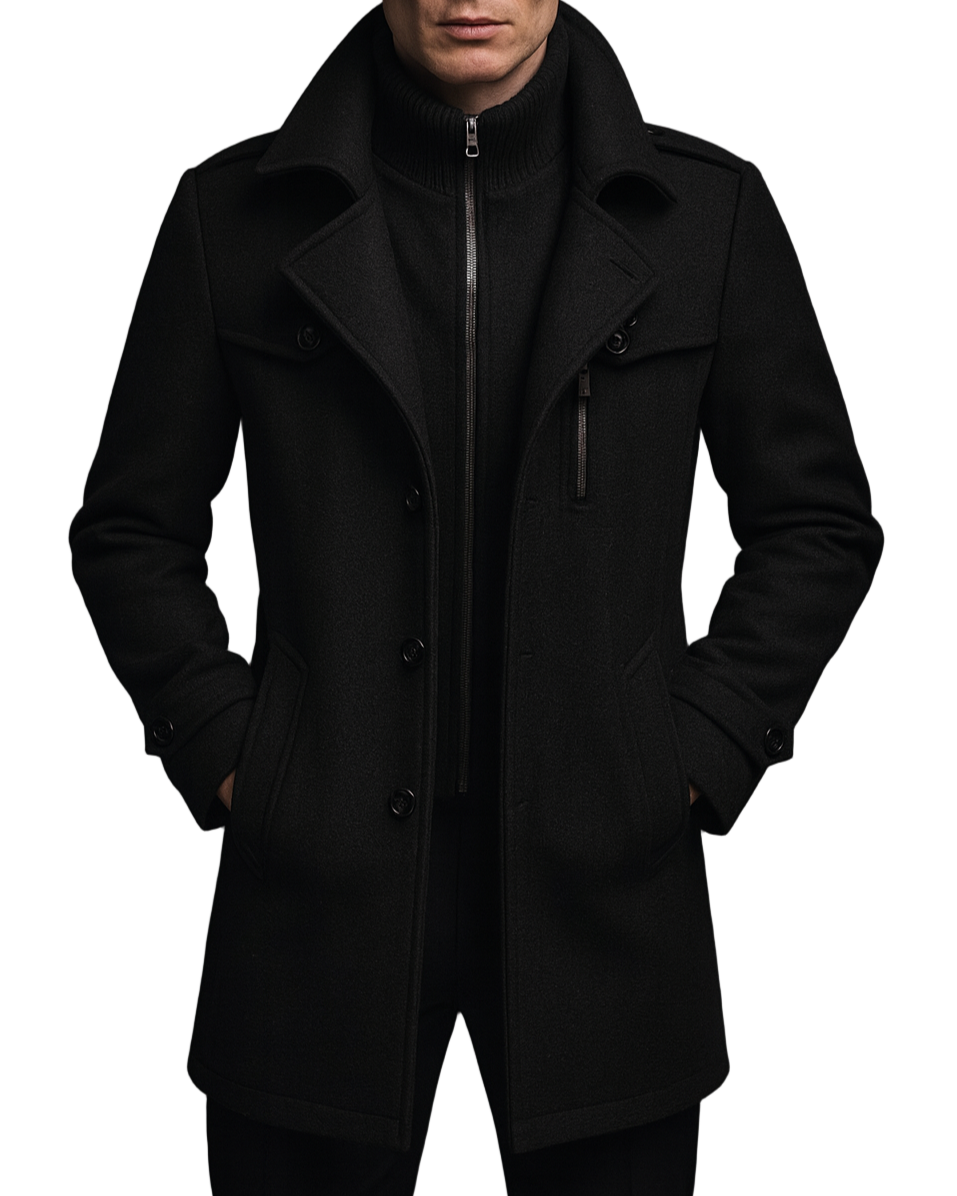 James – Structured Wool-Blend Overcoat with Inner Zip Layer for Men