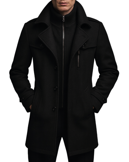 James – Structured Wool-Blend Overcoat with Inner Zip Layer for Men