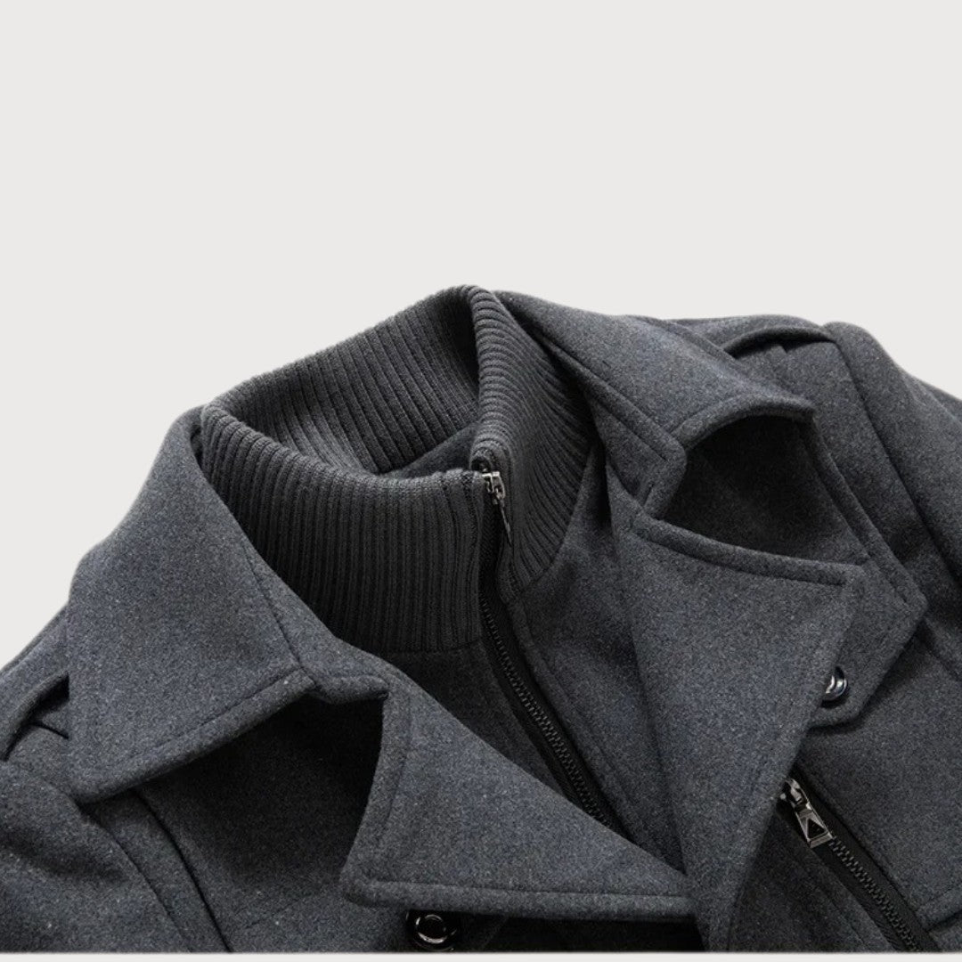 James – Structured Wool-Blend Overcoat with Inner Zip Layer for Men
