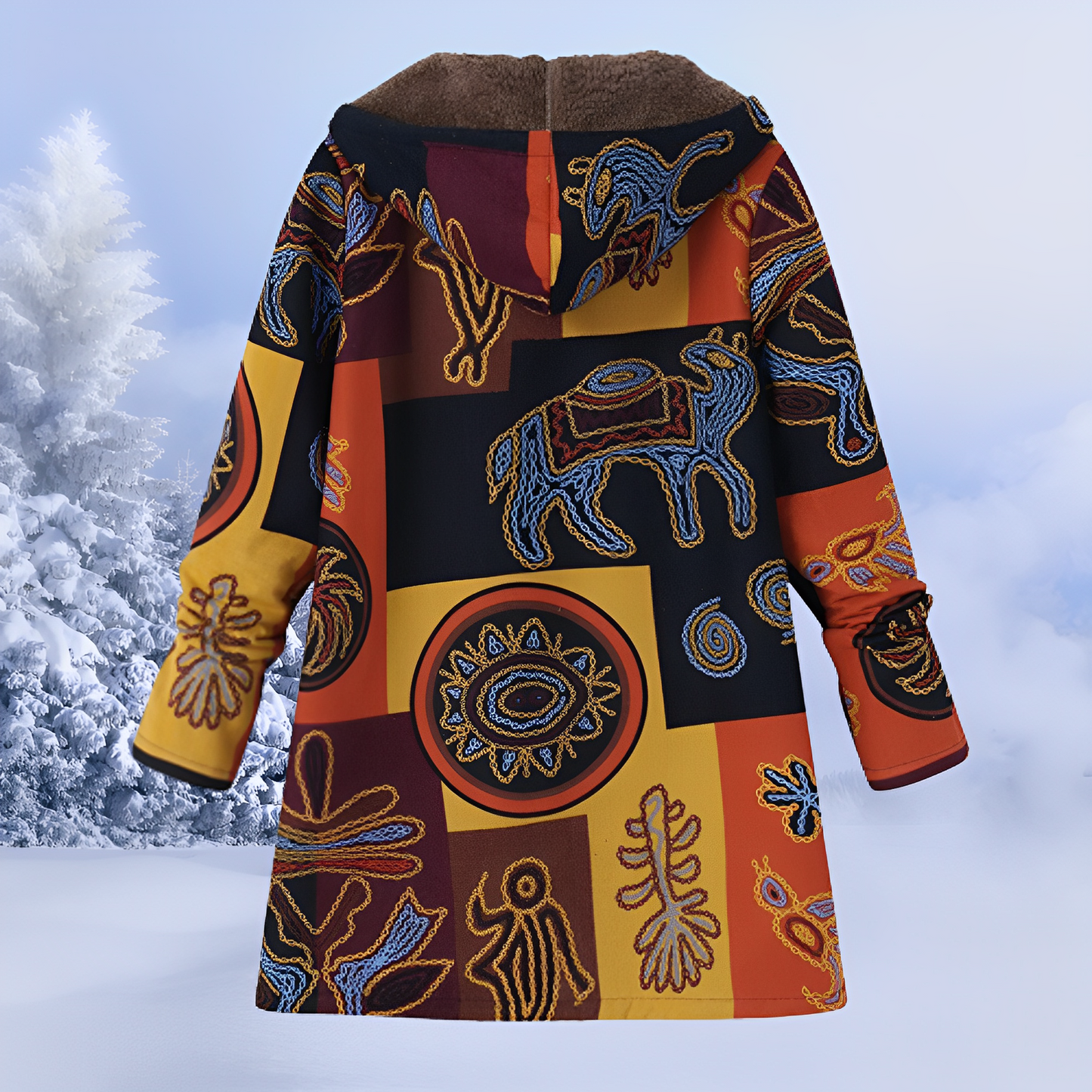 Aria – Patterned Fleece-Lined Hooded Winter Coat for Women