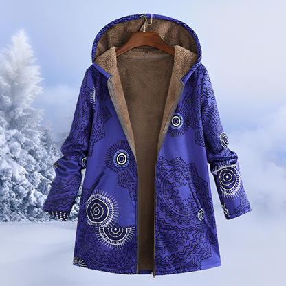 Aria – Patterned Fleece-Lined Hooded Winter Coat for Women