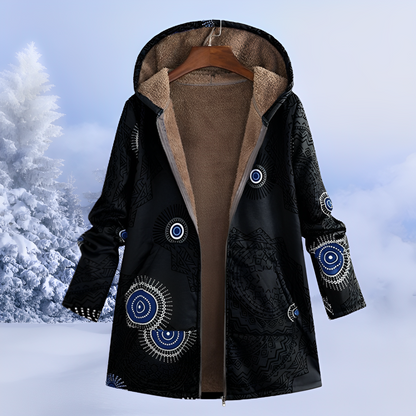 Aria – Patterned Fleece-Lined Hooded Winter Coat for Women
