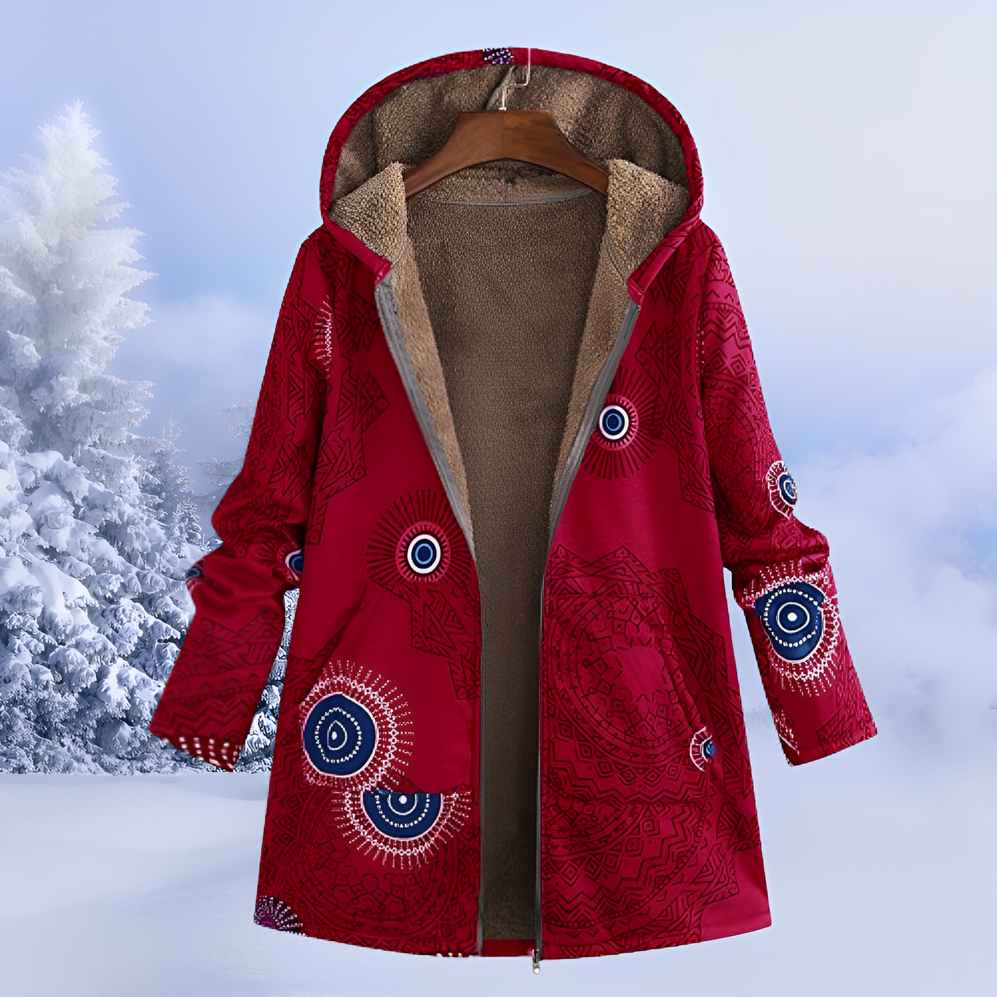 Aria – Patterned Fleece-Lined Hooded Winter Coat for Women