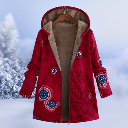 Aria – Patterned Fleece-Lined Hooded Winter Coat for Women
