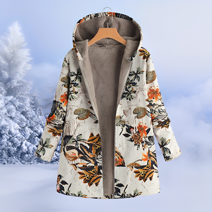Aria – Patterned Fleece-Lined Hooded Winter Coat for Women