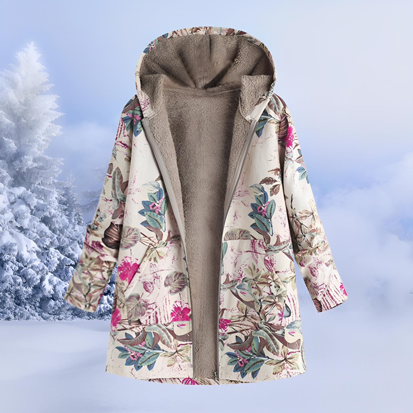 Aria – Patterned Fleece-Lined Hooded Winter Coat for Women