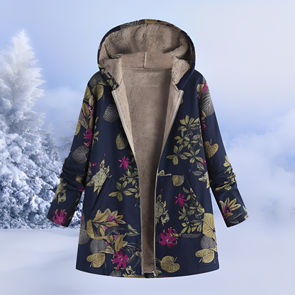 Aria – Patterned Fleece-Lined Hooded Winter Coat for Women