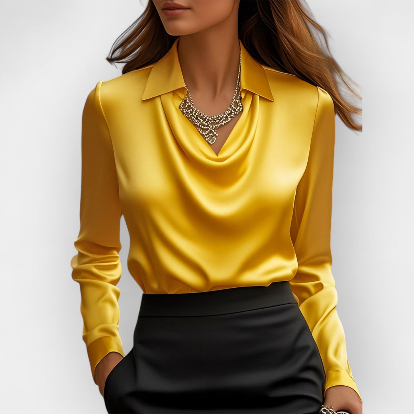 Sofia – Elegant Draped Collar Blouse Women