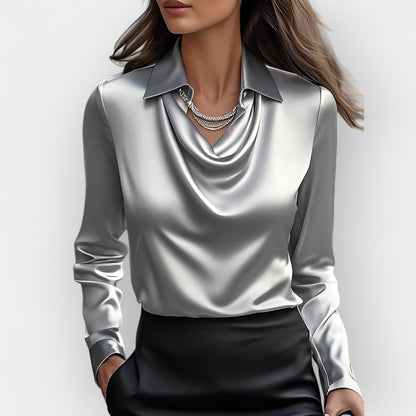 Sofia – Elegant Draped Collar Blouse Women