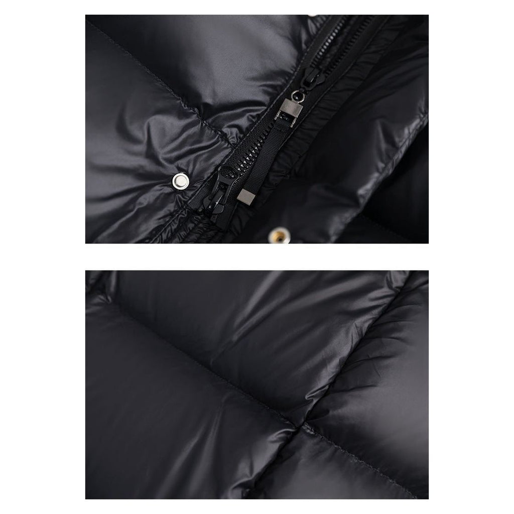 Karolina – Długa pikowana kurtka puchowa z kapturem damska