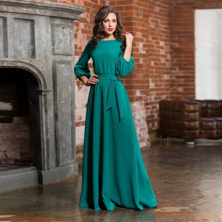 Elena – Belted Long Sleeve Women’s Maxi Dress