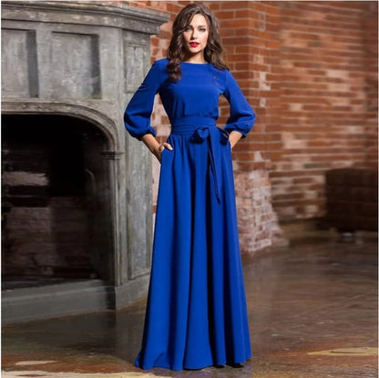 Elena – Belted Long Sleeve Women’s Maxi Dress