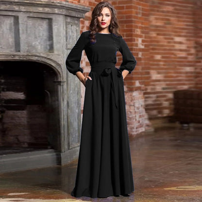 Elena – Belted Long Sleeve Women’s Maxi Dress
