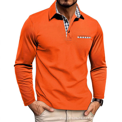 Henry – Checked-Detail Long Sleeve Polo Shirt for Men