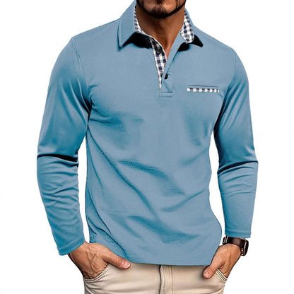 Henry – Checked-Detail Long Sleeve Polo Shirt for Men
