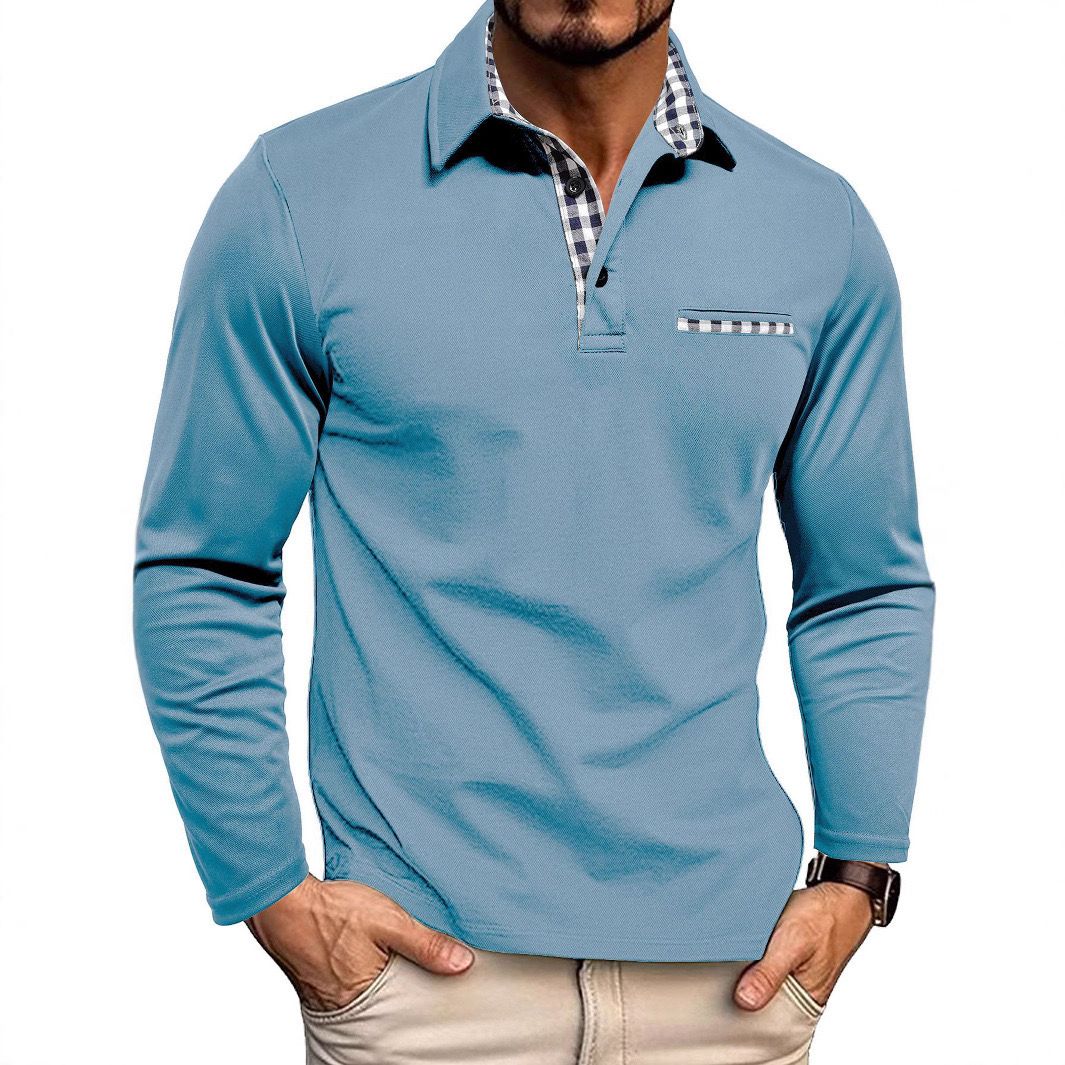 Henry – Checked-Detail Long Sleeve Polo Shirt for Men